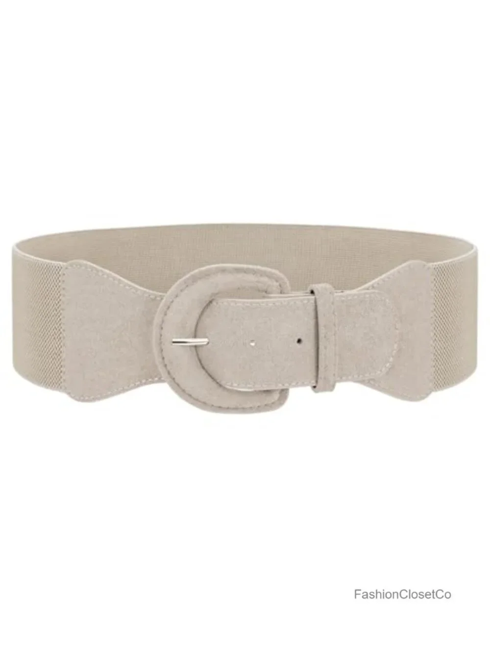 Wide Elastic Waist Belt Vintage Chunky Buckle PU Leather & Suede Stretch Belt